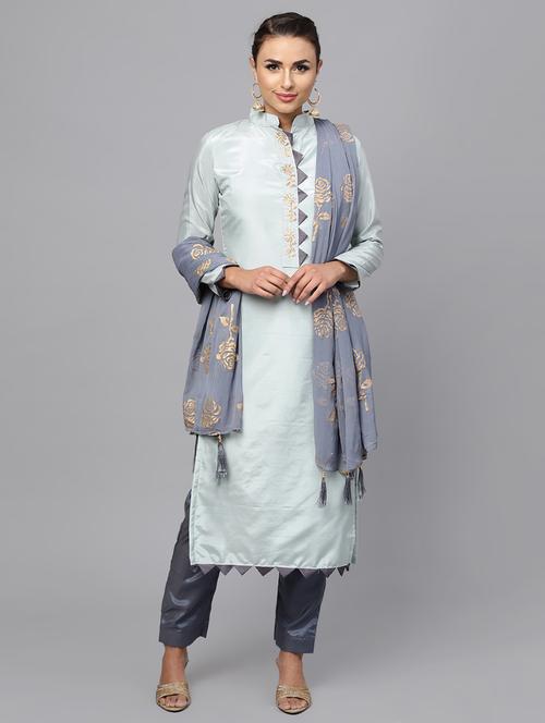 embroidered unstitched straight pant suit - 16168561 - Very Small Image - 1