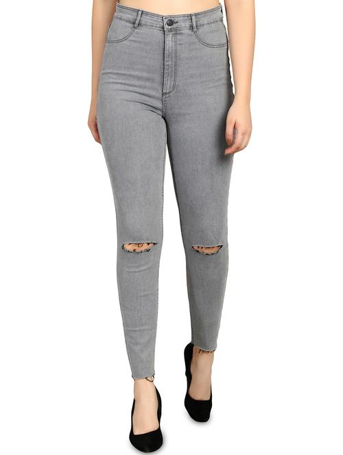 high rise knee slit jeans - 16168687 - Very Small Image - 1
