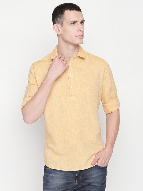 yellow cotton blend short kurta - 16169304 - Very Small Image - 1