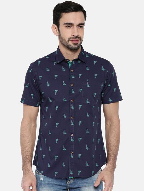 dark blue printed casual shirt - 16169512 - Very Small Image - 1