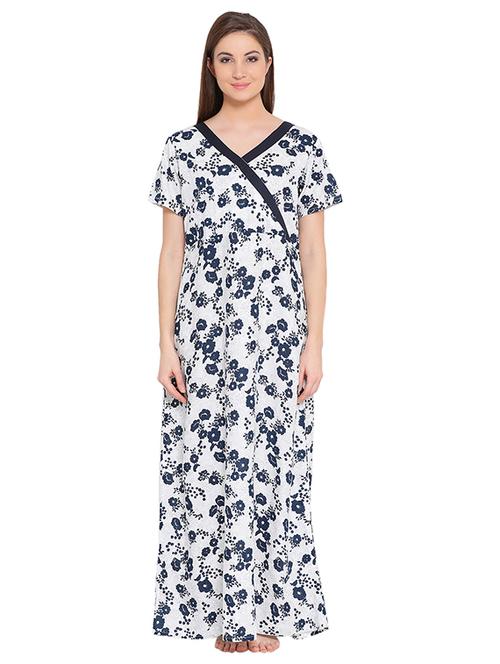 contrast binding floral nightwear gown - 16170062 - Very Small Image - 1