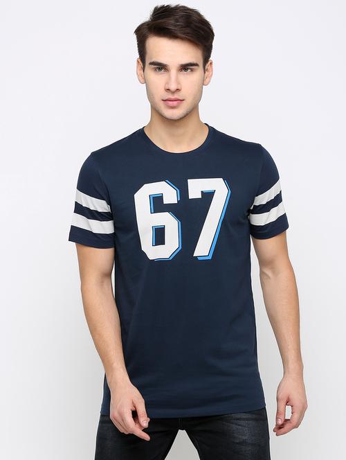 navy blue typographic chest print t-shirt - 16171073 - Very Small Image - 1