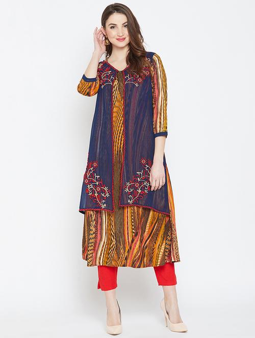 printed layered kurta - 16171605 - Very Small Image - 1