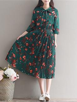 tie knot neck accordion pleat a-line dress - 16176395 - Very Small Image - 1