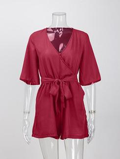 overlap neck tie knot romper - 16176486 - Very Small Image - 1