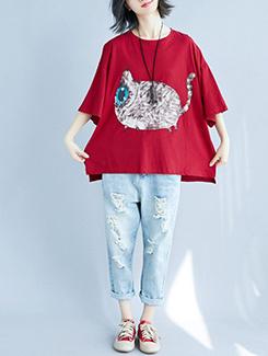 crew neck quirky print tee - 16176981 - Very Small Image - 1