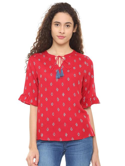 tie up neck printed top - 16178206 - Very Small Image - 1