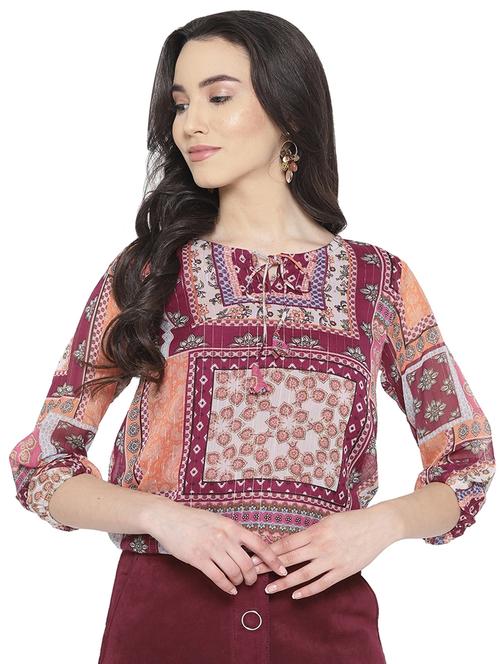 women's straight tie-up neck top - 16178372 - Very Small Image - 1