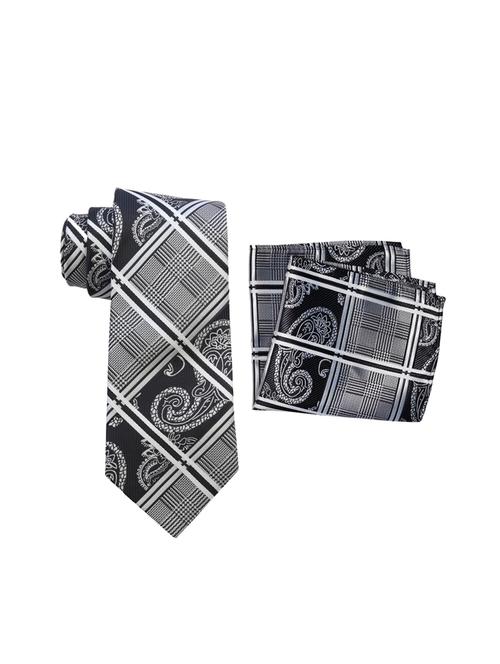 black silk  tie and pocket square combo - 16178621 - Very Small Image - 1