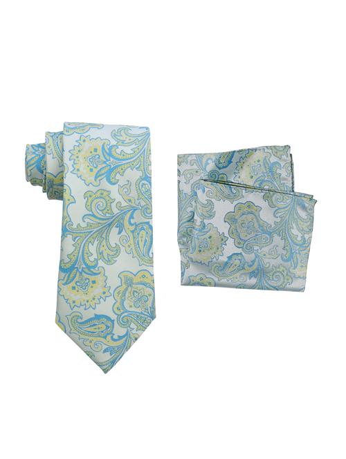 blue silk  tie and pocket square combo - 16178645 - Very Small Image - 1
