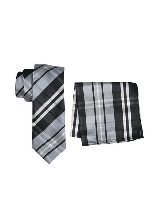 grey polyester  tie and pocket square combo - 16178666 - Very Small Image - 1