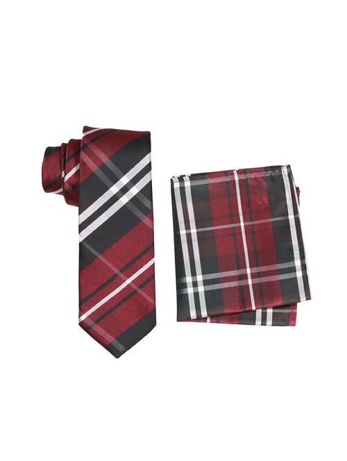 red polyester  tie and pocket square combo - 16178668 - Very Small Image - 1