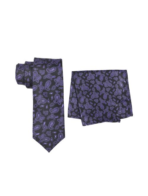 purple polyester  tie and pocket square combo - 16178680 - Very Small Image - 1