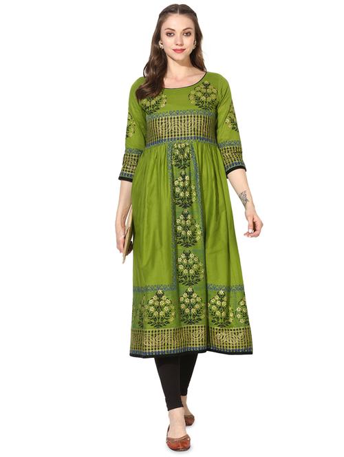 block printed a-line kurta - 16179291 - Very Small Image - 1