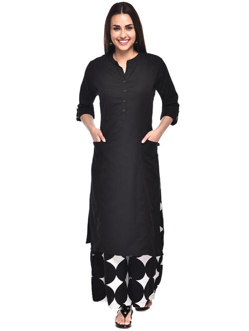black solid straight kurta - 16180158 - Very Small Image - 1