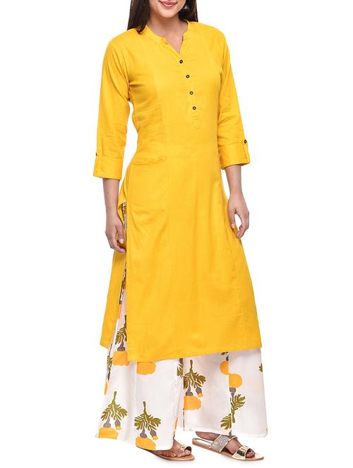 yellow solid straight kurta - 16180163 - Very Small Image - 1