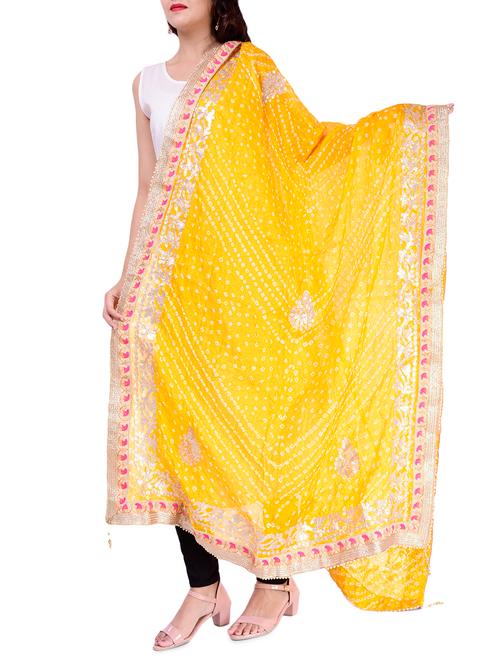 yellow silk dupatta - 16180222 - Very Small Image - 1
