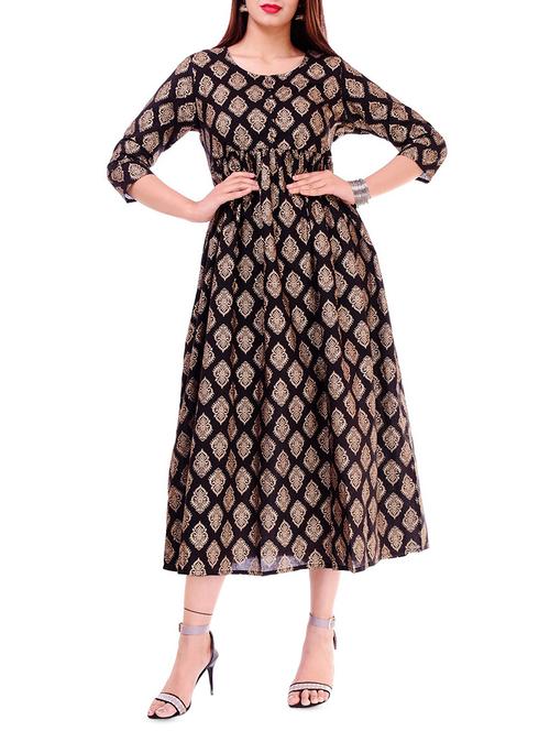 Foil print flared kurta - 16180489 - Very Small Image - 1