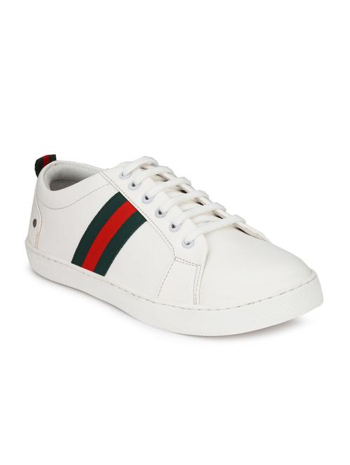 white leatherette lace up sneakers - 16183771 - Very Small Image - 1