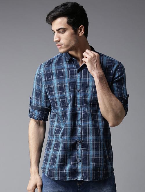 blue checkered casual shirt - 16184266 - Very Small Image - 1