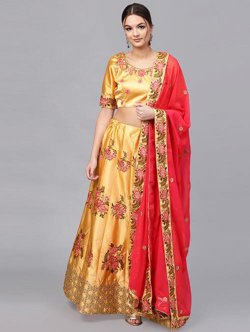 yellow cotton flared lehenga - 16185042 - Very Small Image - 1