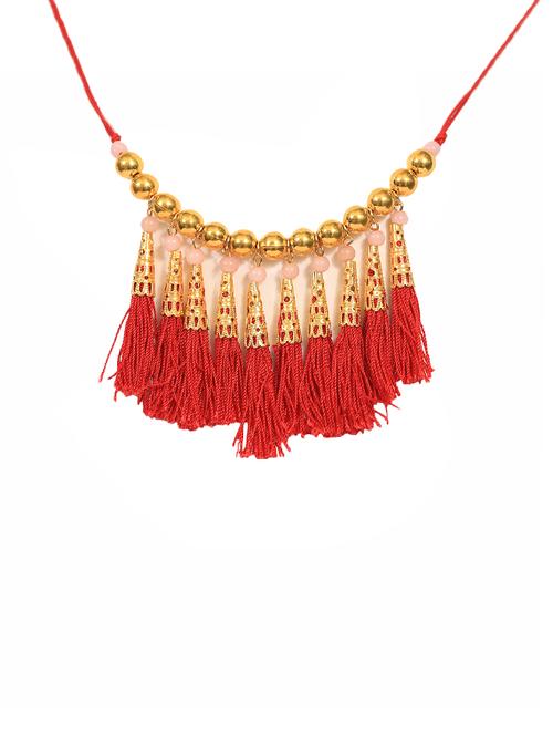 red cotton blend short necklace - 16185776 - Very Small Image - 1