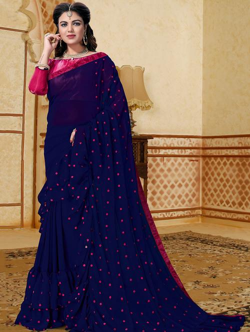 ruffle embroidered saree with blouse - 16185847 - Very Small Image - 1