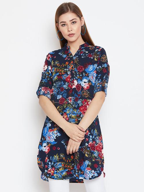 roll up sleeved floral tunic - 16186053 - Very Small Image - 1