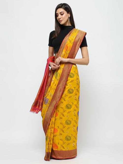 floral banarasi saree with blouse - 16186219 - Very Small Image - 1