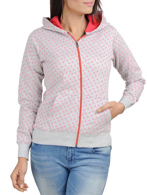 heart print zip up hooded sweatshirt - 16186268 - Very Small Image - 1