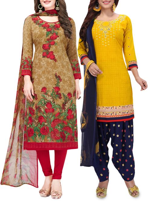 set of 2 multicolor unstitched suit combo - 16186661 - Very Small Image - 1