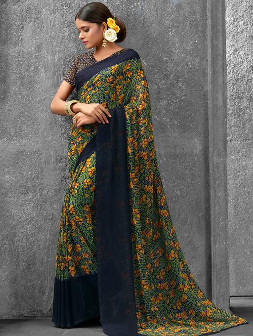 floral printed saree with blouse - 16187086 - Very Small Image - 1
