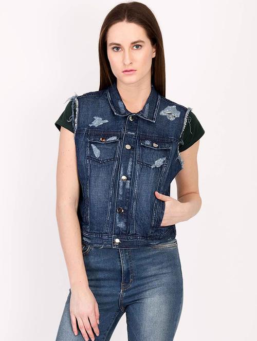 distressed button up denim jacket - 16187402 - Very Small Image - 1