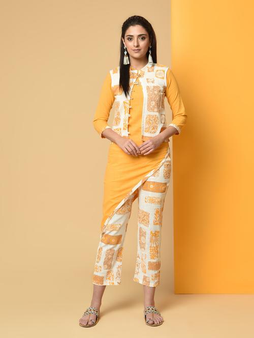 asymmetric solid kurta pant with jacket set - 16187487 - Very Small Image - 1