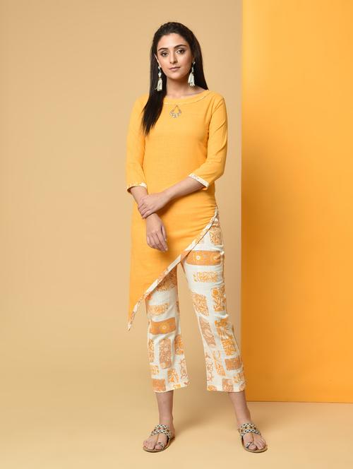 asymmetric solid kurta with pant set - 16187488 - Very Small Image - 1