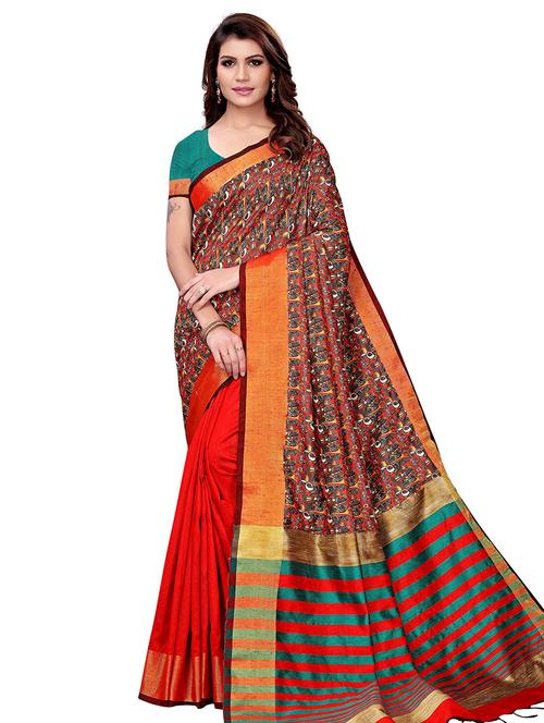 half & half woven saree with blouse - 16187762 - Very Small Image - 1