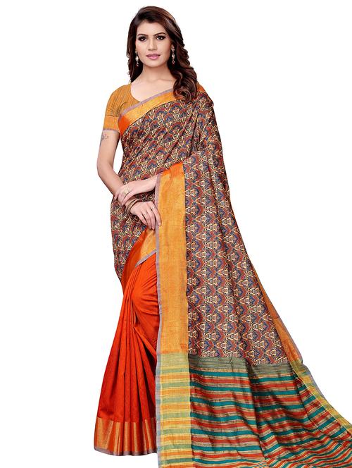half & half woven saree with blouse - 16187764 - Very Small Image - 1