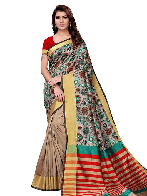 half & half woven saree with blouse - 16187766 - Very Small Image - 1