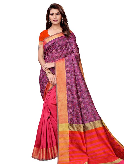 half & half woven saree with blouse - 16187767 - Very Small Image - 1