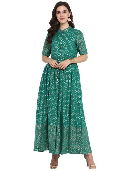 foil print flared dress - 16192636 - Very Small Image - 1