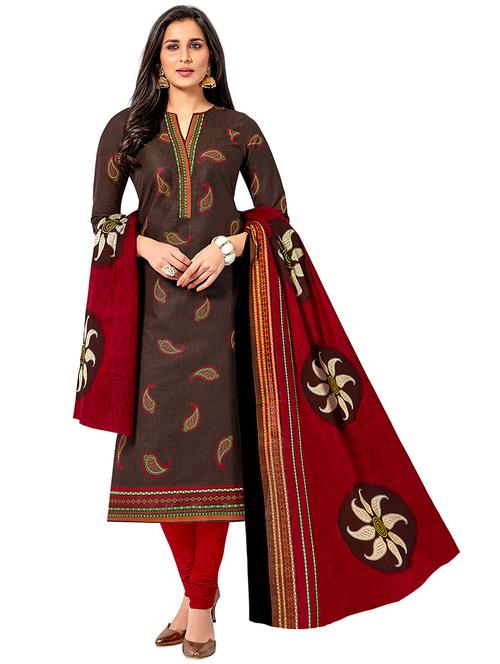 paisley printed unstitched churidaar suit - 16192771 - Very Small Image - 1