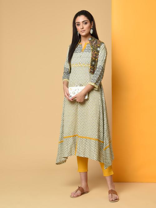 printed asymmetric kurta with jacket  - 16193012 - Very Small Image - 1