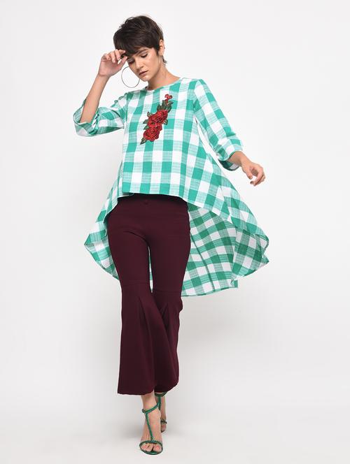 embroidered checkered high low tunic - 16193756 - Very Small Image - 1