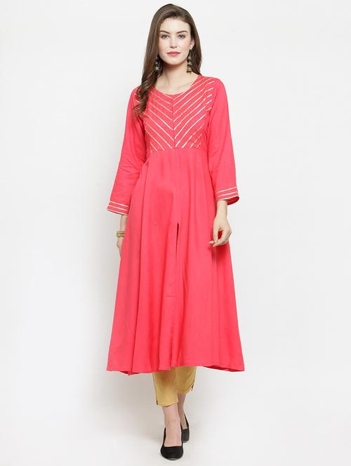 gota lace flared kurta - 16193825 - Very Small Image - 1