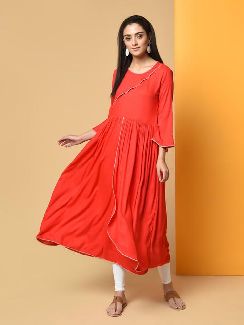 overlap flared solid kurta - 16194120 - Very Small Image - 1
