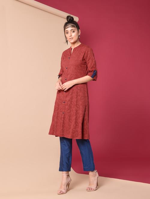 contrast solid a-line kurta - 16195256 - Very Small Image - 1