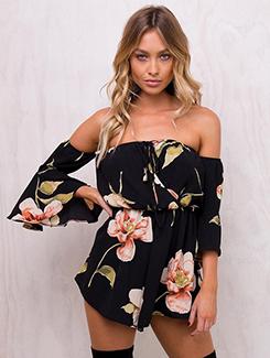 off shoulder floral romper - 16198225 - Very Small Image - 1