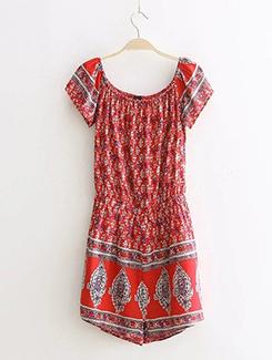 scoop neck bohemian print romper - 16198227 - Very Small Image - 1