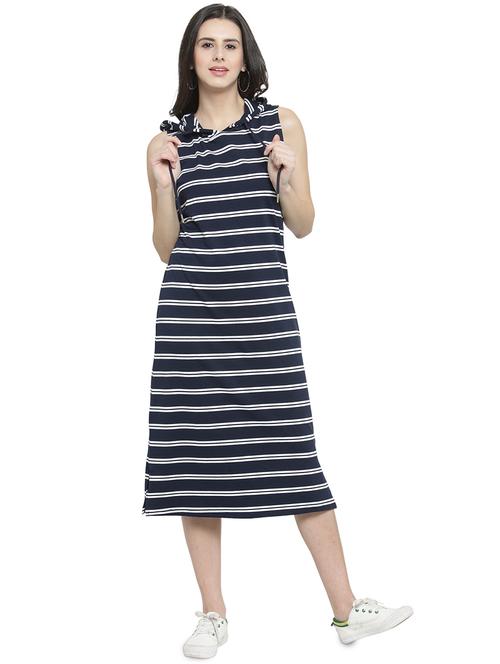 hooded neck striped sheath dress - 16199164 - Very Small Image - 1
