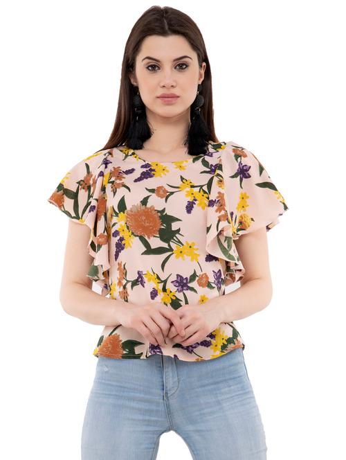ruffled sleeve floral top - 16199702 - Very Small Image - 1